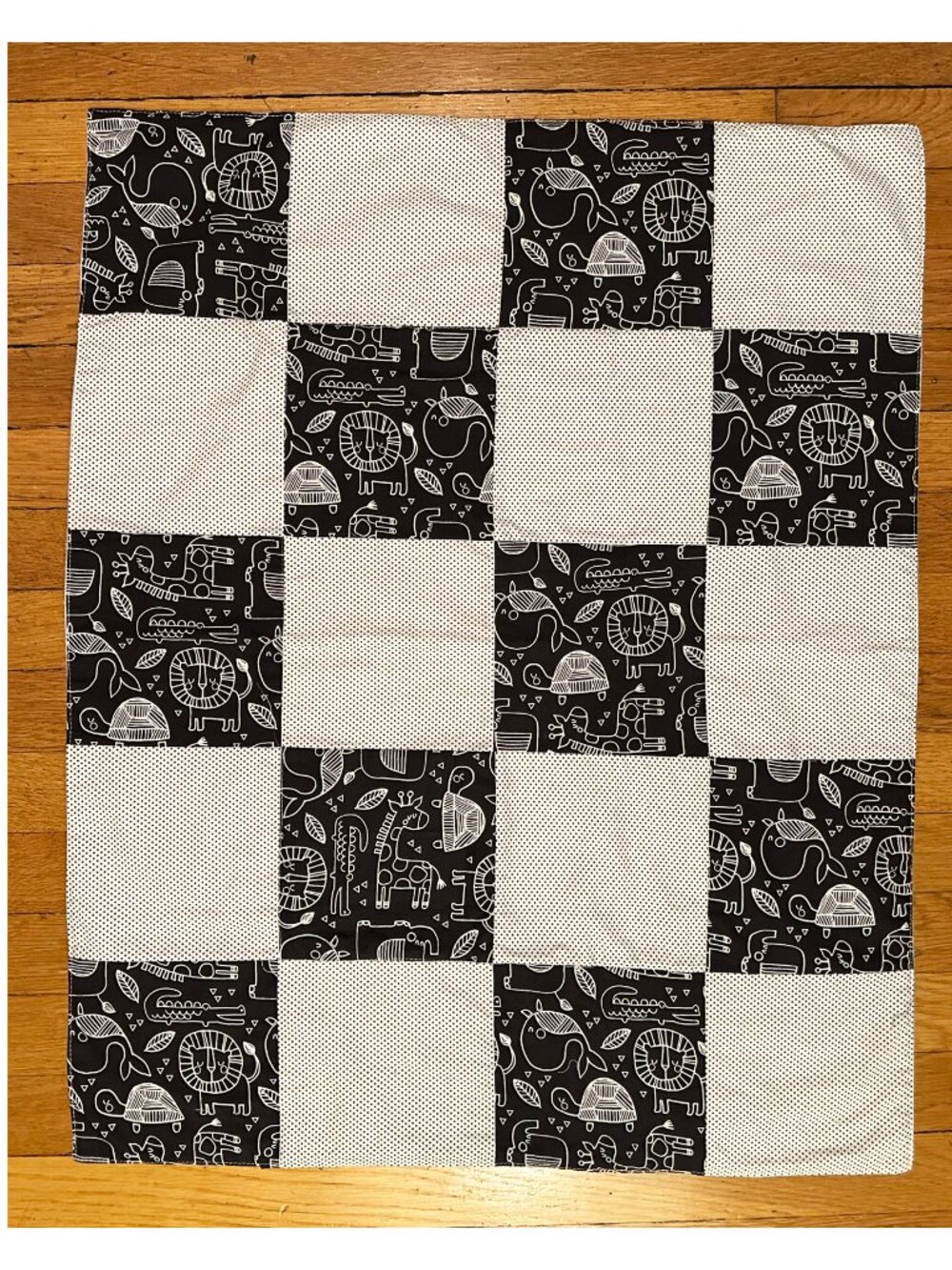 Handmade Quilted Baby Blanket Black and White Graphic Animal Print NEW